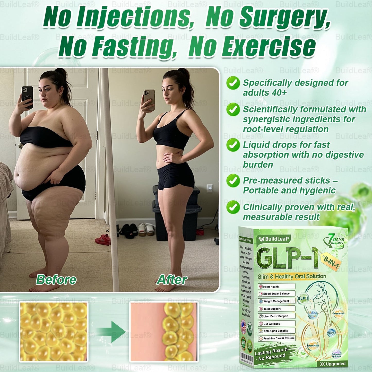Official Store | BuildLeafยฎ GLP-1 8-in-1 Slim & Healthy Oral Solution (Once a day, results in 7 days), With 100 Billion CFU Active Probiotics โ
For obesity, abdominal bloating, sagging skin, diabetes, low energy, gut health, joint issues, and more